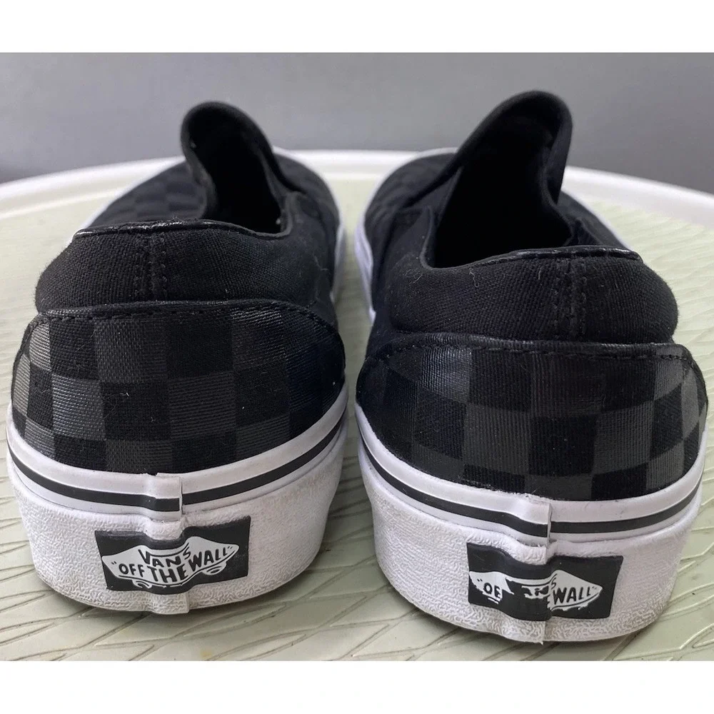 Vans Unisex Black Slip-On Checker Skateboard‎ Shoes Men-8.5 Wom.10 Sneakers